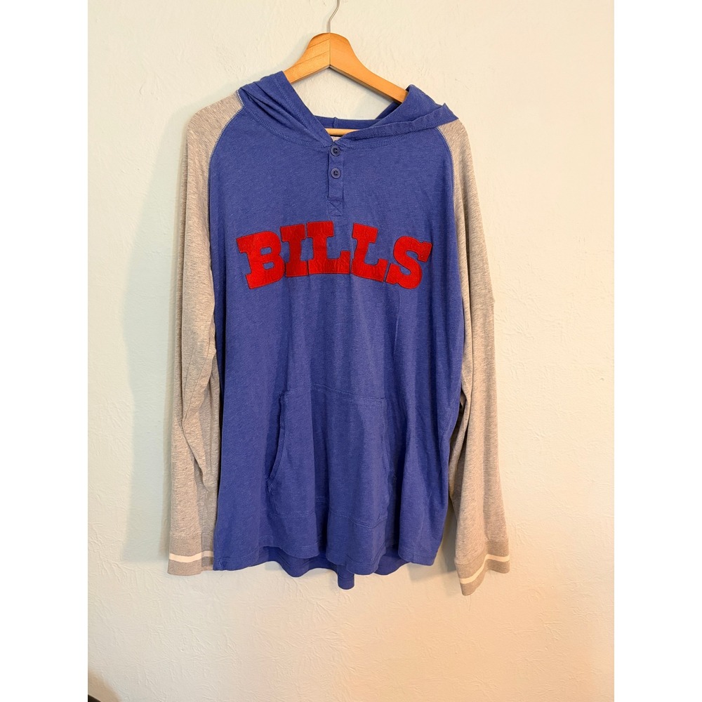 Mitchell & Ness Buffalo Bills Hoodie 2XL Blue Gray Henley Raglan Vintage NFL